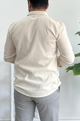 Erkek Krinkıl Kumaş Gömlek Krem Edw362 Krem