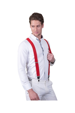 Tudors Düz Erkek Pantolon Askısı-Kırmızı