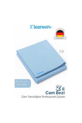Vista Mavi Mikrofiber Cam Bezi 50x70cm 200 Gsm 2 Li Set Araba Ve Ev Cam Temizlik Bezi