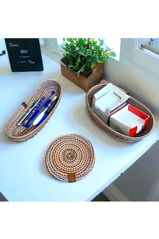 Hasır Sepet, 3'lü Jüt Sepet, %100 Doğal Hasır Sepet, Çok Amaçlı Dekoratif Hasır Sepet, Organizer 001