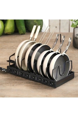 Honeybeeshop Siyah L-07 8 Bölmeli Çekmeceli Mutfak Düzenleyici Raf Ağır Metal Depolama Tencereler Tavalar İçin Ayarlanabilir Siyah