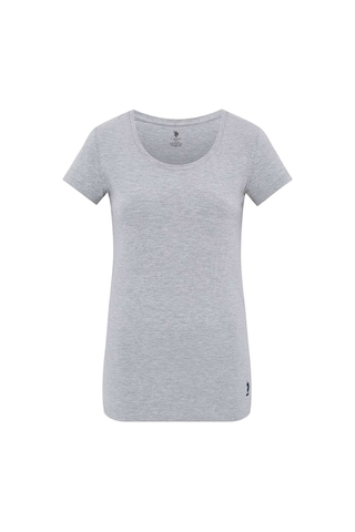 U.S. Polo Assn. Kadın Gri Melanj Derin Yuvarlak Yaka T-Shirt 66003