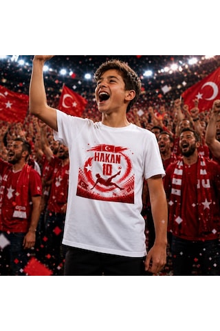 Bk Gift Kişiye Özel Türkiye Taraftar Temalı 2026 Dünya Kupası Tasarımlı Çocuk Tişört-8, Tek Yürek Milli Takım Ruhu Beyaz