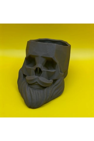Sakallı Kafatası Kuaför Dekoru & Pratik Kalemlik - 3d Pla Baskı 10x16 Cm