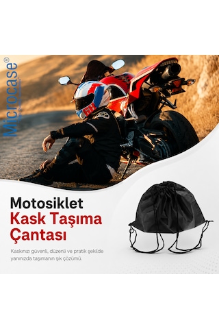 Microcase Motosiklet Scooter Bisiklet İçin Sırt Askılıklı Büzgülü Taşıma Saklama Amaçlı Kask Çantası Koruyucu Kese 47x42 Cm Al5688 Siyah
