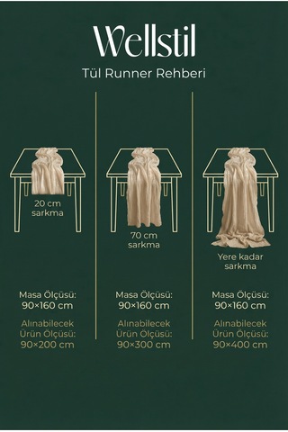 Nuvé %100 Pamuk Tül Runner, Bohem Düğün Nişan Organizasyon Masa Örtüsü Bej