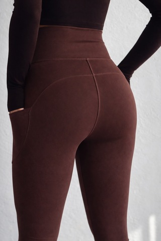 Balenbi Haute Kadın Yüksek Bel Toparlayıcı Çift Cepli Leggings Fitness Tayt 1092 Kahverengi