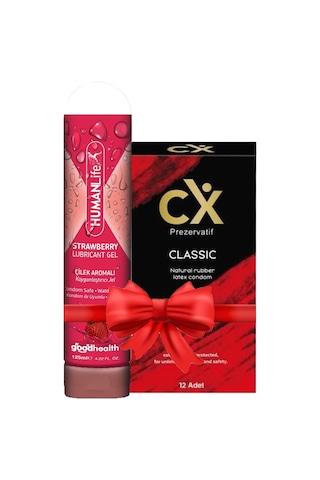 Cx Prezervatif Classic 12'li + Humanlife 125 Ml Çilek Aromalı Kayganlaştırıcı Jel Lubricant