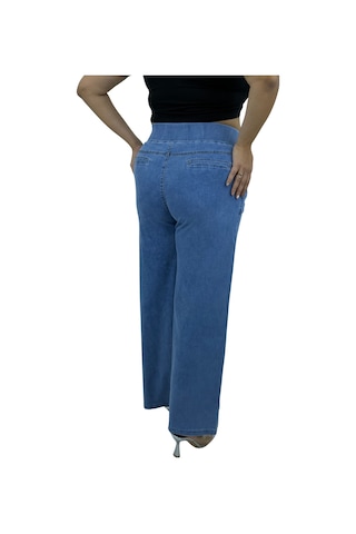 Büyük Beden Denim Taşlı Bol Paça Detaylı Kadın Pantolon Mavi