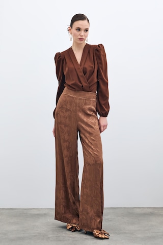 Sateen Jakarlı Salaş Pantolon - Kahve Kahverengi