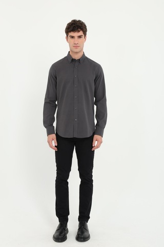 Dufy Erkek Slim Fit Uzun Kol Koyu Gri Gömlek-25371 K.gri