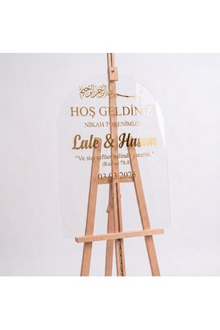 Kişiselleştirilmiş 50x80 Cm Şeffaf Pleksi Düğün Karşılama Panosu Büyük Boy - Gold Yazılı