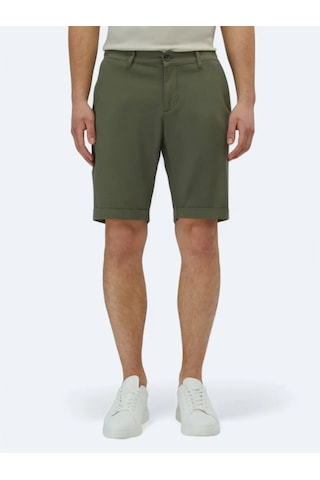 Kip Haki Düz Dokuma Slim Fit Casual Pamuk Karışımlı Bermuda Haki