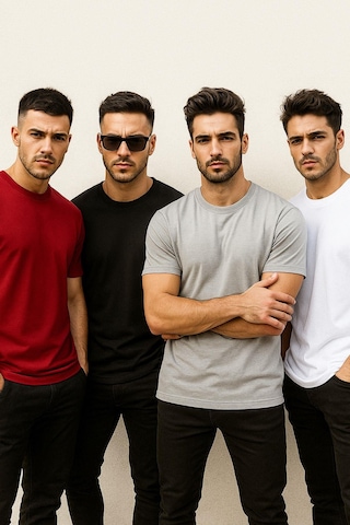 Rich Erkek 4'lü Paket Kırmızı-siyah-beyaz-antrasit %100 Pamuk Oversize Tişört Basic Kısa Kollu T-shirt Çok Renkli