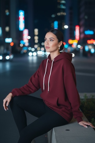 Bordo Şardonlu Kapüşonlu Sweatshirt Bordo