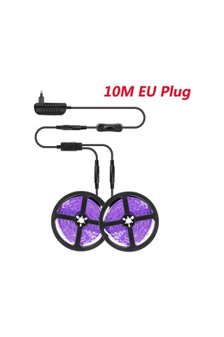Uv Led Işık Şeridi Esnek Led Şerit Işık Ultraviyole Uv Lamba 385-400nm Siyah Işık 2835 Smd Dc12v Glow Parti Için Led Şerit 10m Eu Plug