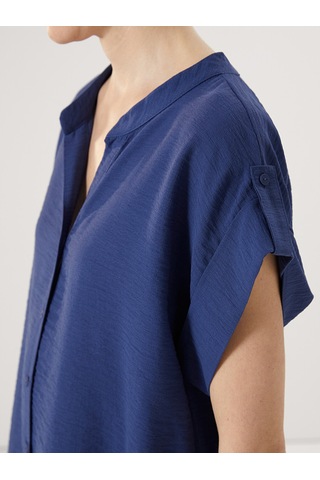 Lcwaıkıkı Classic Lacivert Kaçık Yaka Oversize Kadın Bluz
