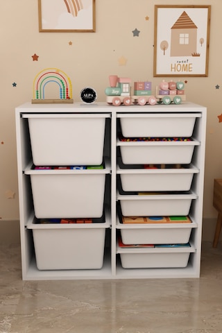 9 Sepetli 2 Bölmeli Oyuncak Dolabı Çok Amaçlı Oyuncak Dolabı Düzenleyici Organizer Beyaz