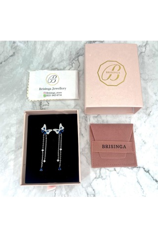 Mavi Kelebek İthal Gümüş Küpe-979 Silver