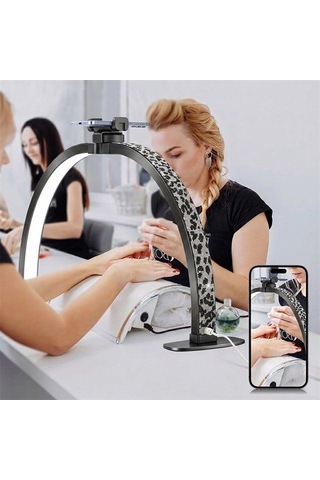 Trled F-550a Zebra Elmas Desenli 55cm Katlanabilir Yarım Ay Protez Tırnak Ve Güzellik Uzmanı Masa Lambası Beyaz - Beyaz Işık