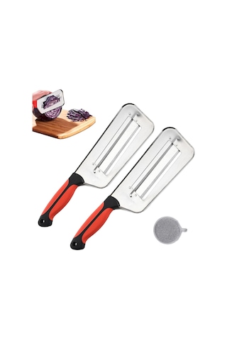 Vkemall Eşsiz Kırmızı 2'li Paket: Çift Bıçaklı Paslanmaz Çelik Meyve Sebze Dilimleyici - Güvenli Ve Verimli Kesim Kırmızı