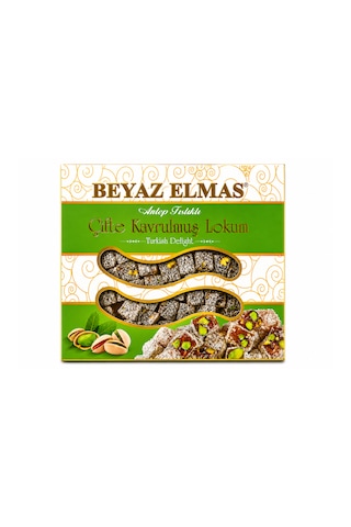 Beyaz Elmas Çifte Kavrulmuş Lokum 400 Gr Antep Fıstıklı Geleneksel Türk Lokumu