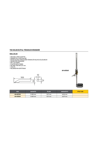 Fett 0-600mm Asimeto Tek Kolon Dijital Yükseklik Mihengiri As-625240