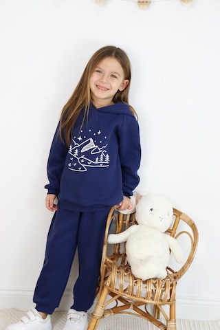 3 İp Baskılı Kapüşonlu Şardonlu İkili Takım Lacivert