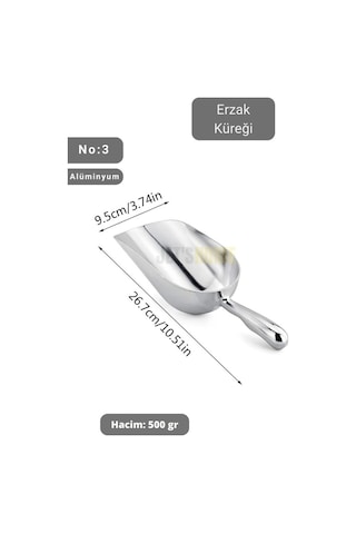Erzak Küreği Alüminyum Bakliyat Küreği Un Küreği Kuruyemiş Küreği Hacim 500 Gr No:3 27 Cm Gri