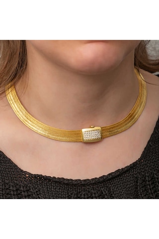 Casera's Gümüş Gold Zirkon Taşlı Trabzon Hasır Kadın Kolye Csr2181329 Gümüş