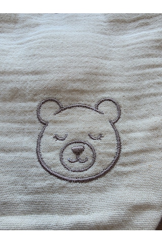 Sleepy Teddy Nakışlı Müslin Bandana Önlük Krem
