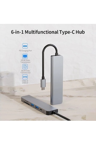Gajeena 6-1 Usb-c Hub: Hdmı 4k, Pd Şarj, Usb 3.0, Sd/tf Kart Okuyucu - Macbook Uyumlu, Chromebook, Dell, Hp Ve Diğer C Portlu Cihazlar İçin