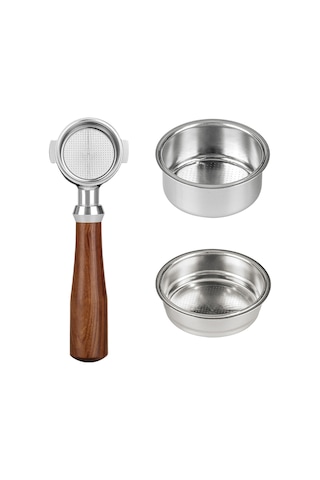 Leezsing 51mm Dipsiz Portafilter Kahve Dipsiz Delonghi Espresso Makinesi Ec680 Ve Ec685 Gül Ağacı Sapı İle Uyumlu Filtre Sepeti Dahil