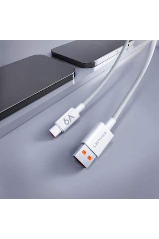 Lenyes Lc518 Usb-a To Type-c 6a Örgü Tasarımlı Hızlı Şarj Özellikli Data Ve Şarj Kablosu 66w 1m Gri Gri