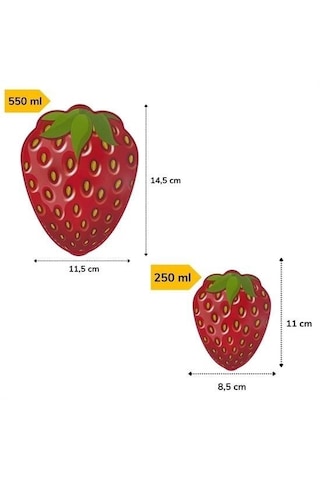 2'li İç İçe Geçebilen Çilek Model Saklama Ve Beslenme Kabı Seti 550 Ml + 250 Ml Kırmızı