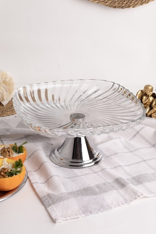 Gümüş Ayaklı Kare Cam Sunumluk Kase, Sarma, Dolma, Salata, Meyve, Ve Pasta Sunum Stantı, Çeyizlik Gümüş
