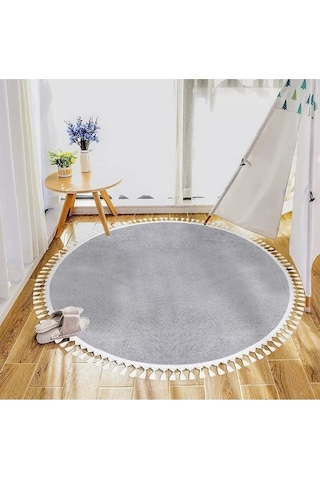 Valeryhome Vl Comfort Peluş Halı Beyaz Düz Saçaklı Açık Gri