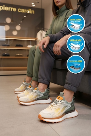 Pierre Cardin Beyaz Haki Fileli Hafif Esnek Hafızalı Taban Unisex Spor Ayakkabı Pcı-10106 G Beyaz-haki