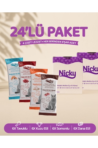 Nicky Yetişkin Kediler Için Et Püresi 85 Gr X 24 Adet