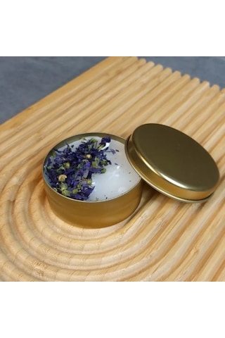 Uretti - Makbule 3845 7748 El Yapımı Gold Metal Kutuda Beyaz Mum - Mor Çiçek Beyaz