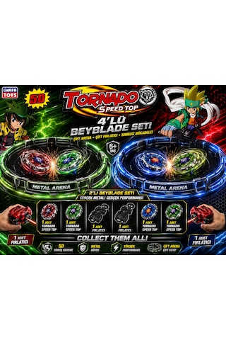 Metal 4 Lü Beyblade Oyuncak Seti Çift Fırlatıcılı Çift Arenalı 2 Li Set