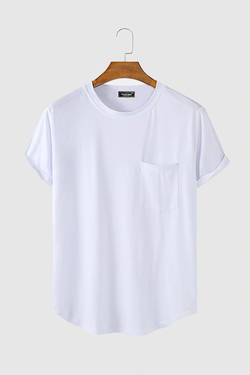 Veaven Erkek Yuvarlak Yaka Oval Kesim Cepli Basic T-shirt Stk306-0000001-1-2 Beyaz Beyaz