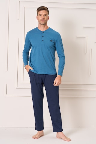 Erkek Pamuk Uzun Kol Pijama Takımı 4106 Petrol Petrol