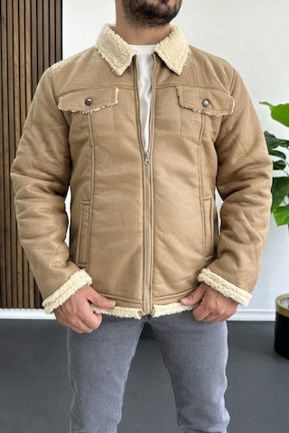 Erkek İçi Kürklü Suni Pul Deri Mont Krem Edw120-krem Krem