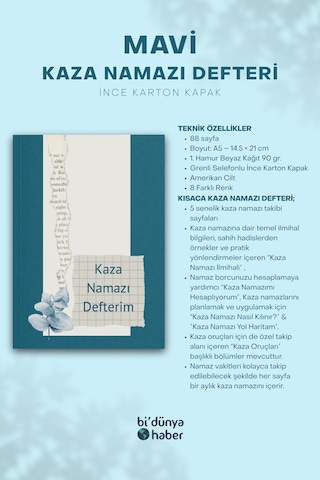 5 Yıllık Kaza Namazı Defterim - Mavi Çok Renkli