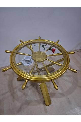 Orta Sehpa Dümen 90636 Model Ahşap Çapraz X Ayak Parlak Gold Lake Boya El Yapım Gold