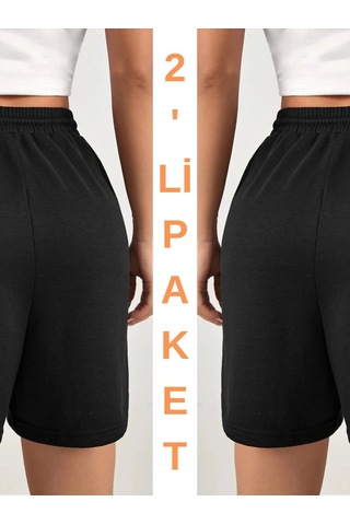 2'li Paket Siyah Kısa Renkli Dragon Şort - Penye Baskılı Kordonlu Siyah 2