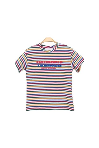 Cicihlid Çocuk Çizgili Pamuklu T-shirt-15895 Renkli