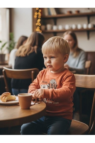 Zekids Erkek Bebek Ayıcık Desenli İnce Uzun Kollu T-shirt-16346 Kahverengi