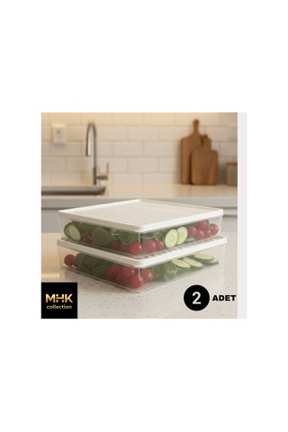 2 Li Büyük Boy Kapaklı Saklama Kabı Seti 2,8 Lt Beyaz